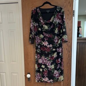 Connected Apparel Black Sheath Dress V-Neck 3/4 Sleeve